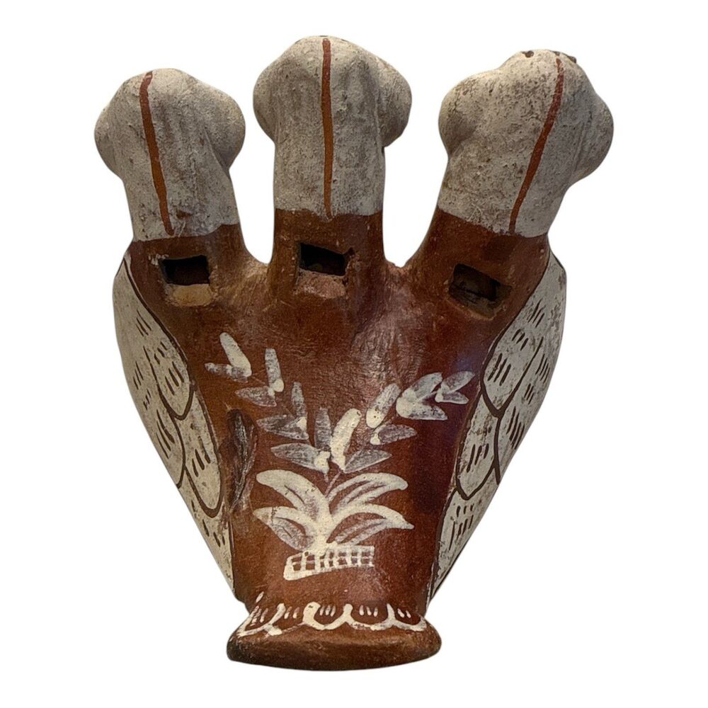 Vintage Peruvian Pottery Bird Whistle Vintage 3 Birds Folk Art Figurine Redware - Picture 3 of 11
